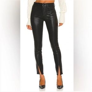 L’AGENCE Jyothi High Rise Split Ankle Jeans Noir Coated Stretchy Size 24 FLAWED